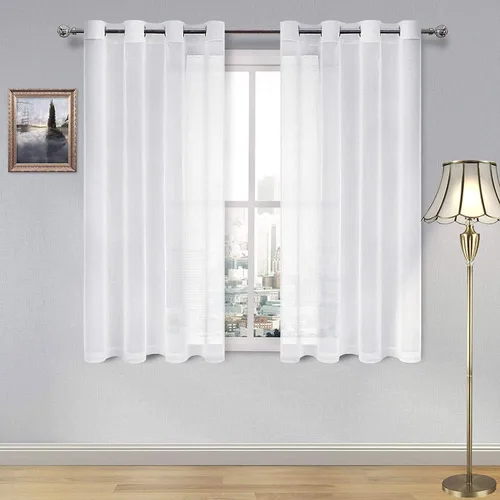 Vista 65 de DWCN Cortinas traslúcidas color verde frijol para sala de estar y dormitorio - Cortinas voile con aspecto de lino sintético con ojales en la parte