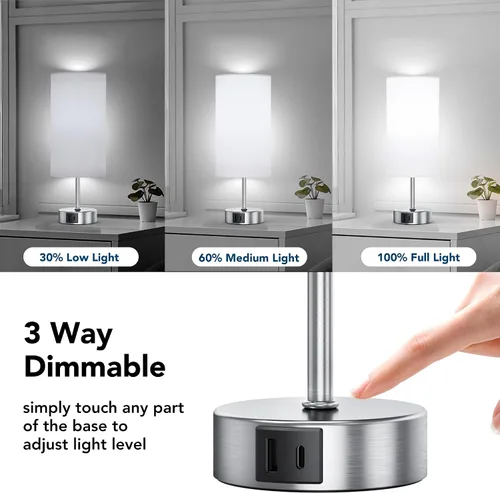 Vista 10 de ROTTOGOON Lámpara de mesa con control táctil de 12.8 pulgadas, lámpara de mesita de noche pequeña regulable de 3 vías con 2 puertos USB, lámparas