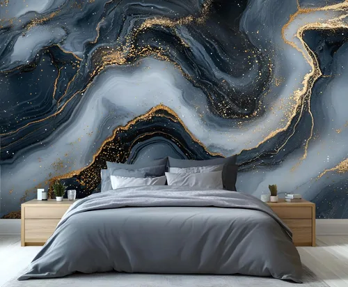 Vista 32 de Papel tapiz de mármol, papel tapiz negro y dorado para dormitorio, papel tapiz moderno gris para sala de estar, mural fotográfico de mármol nórdico