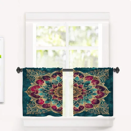 Vista 106 de Cortinas opacas para el océano marítimo, anclas, arte náutico, cortinas de media ventana para cocina con bolsillo para barra, oscurecimiento