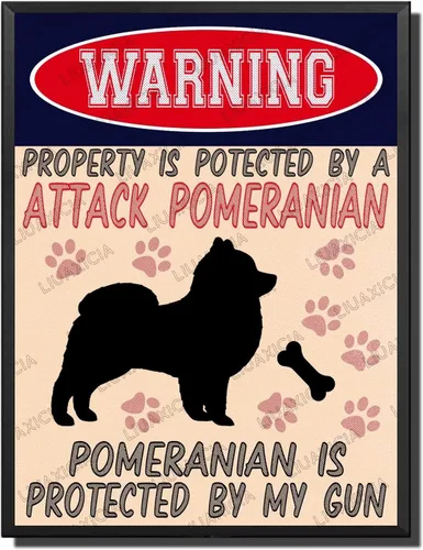 Vista 30 de LIUAXICIA Letreros divertidos de metal con texto en inglés "Warning Property is Potected by A American Bulldog is Protected by My Gun" The Coffee