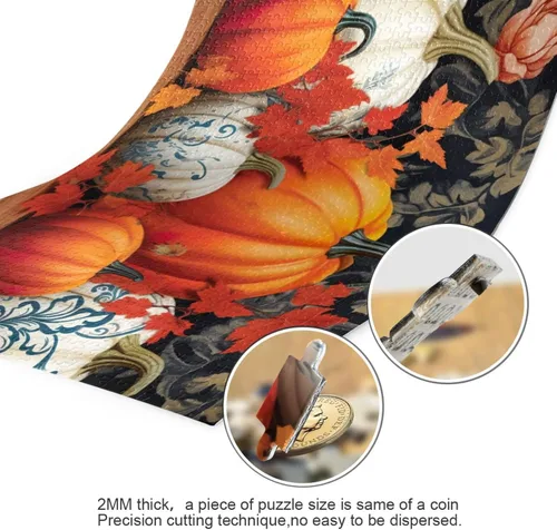 Vista 3 de Pumpkin Fall Jigsaw Puzzles 500 Pieces for Adults with Mesh Storage Bag 2011670