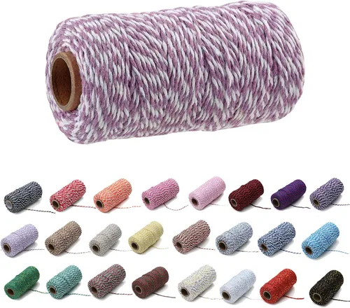 Vista 29 de 1 rollo de cuerda de algodón colorida de 0.0787 in de 109 yardas, cuerda para panaderos, manualidades DIY, envoltura de regalos, Navidad, boda #02