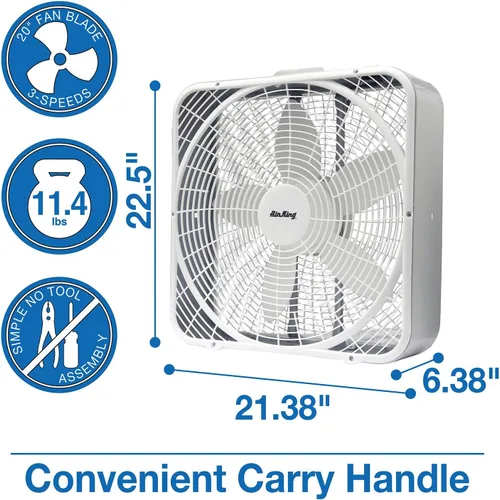 Vista 3 de Air King 9723 Ventilador de caja de 3 velocidades de 20 pulgadas, color blanco