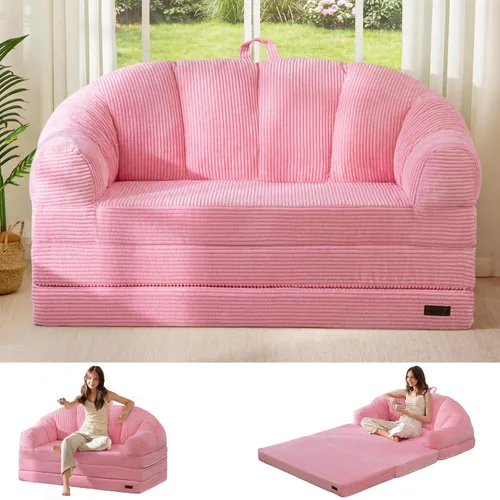 Vista 16 de MAXYOYO Sofá cama plegable con respaldo, sofá plegable sin hueso con asa Beige