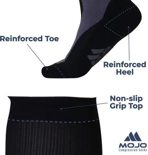 Vista 2 de Mojo A601R - Calcetines de compresión médica para mujeres y hombres, 20-30 mmHg, hasta la rodilla para dolor y circulación de venas, A601R