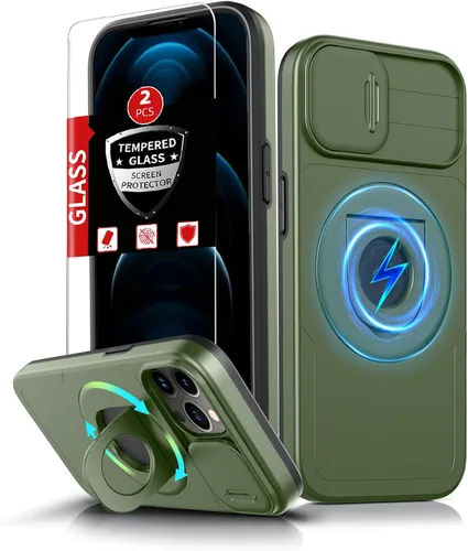 Vista 65 de Funda magnética para iPhone 11 Pro compatible con carga inalámbrica MagSafe, con 2 protectores de pantalla, anillo kickstand de 360° integrado +