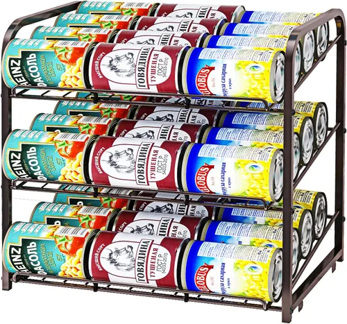Vista 9 de Organizador de estantes para latas, dispensador apilable de 3 niveles para almacenamiento de latas, para almacenamiento de alimentos, cocina o Negro