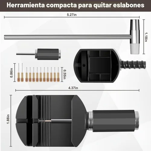 Vista 5 de Kit de herramientas de extracción de eslabones de reloj para ajuste de pulsera, herramienta de tamaño de banda con empujador de alfiler, pasadores