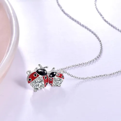 Vista 5 de POPLYKE Collar de rana, zorro, mariquitamariposa, joyería para mujer, plata de ley, regalos para el día de la madre, para mamá, hija, esposa