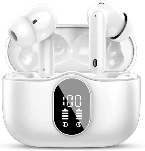 Vista 19 de Auriculares inalámbricos, Auriculares Bluetooth 5.4 con graves estéreo, Auriculares intrauriculares con micrófono de cancelación de ruido y pantalla