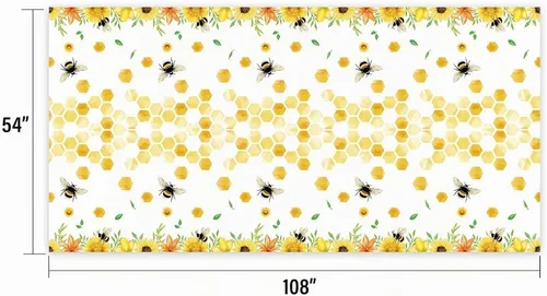 Vista 3 de WERNNSAI Mantel de abeja – 1 paquete de 108 x 54 pulgadas, mantel de abeja de abeja, decoración de baby shower, mantel de panal para niños y niñas