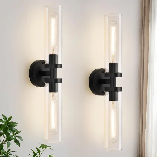 Vista 22 de Indoi Apliques de pared de níquel cepillado, apliques de baño cableados con vidrio transparente, modernos accesorios de tocador de baño para espejo