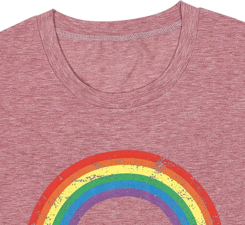 Vista 3 de Camisa de arco iris para mujer, camiseta de orgullo con estampado de arco iris, camisetas casuales de manga corta, Arco iris