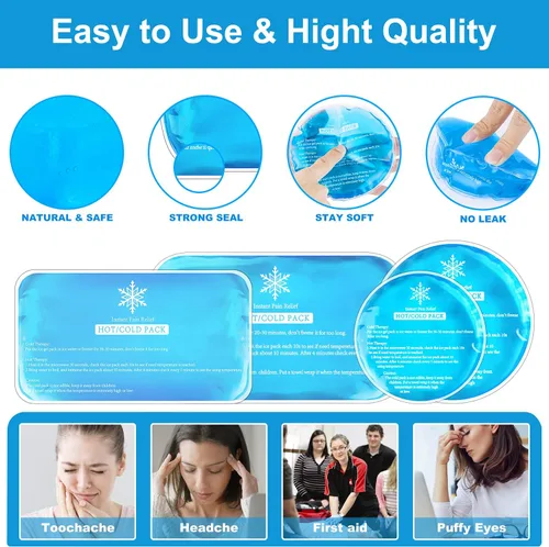 Vista 3 de Tutmyrea Paquetes de hielo reutilizables para lesiones, paquete de 8 unidades de gel suave, compresa fría y caliente, paquete de hielo para niños