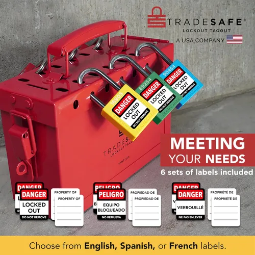 Vista 9 de TRADESAFE Juego de cerraduras de bloqueo - 7 candados iguales con llave roja, 2 llaves por cerradura, cerraduras Loto compatibles con OSHA