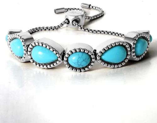 Vista 3 de Jessica Simpson Pulsera deslizante de piedra turquesa para mujer, pulsera de plata oxidada o dorada con turquesa