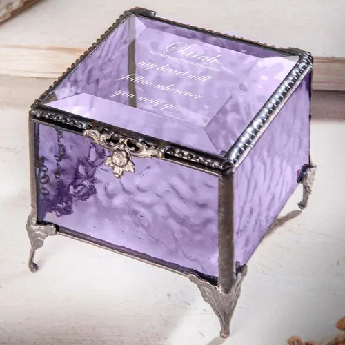 Vista 5 de Caja de cristal púrpura personalizada vitrina decorativa de almacenamiento, organizador de joyas, regalo de recuerdo para amigas, hijas, hermanas
