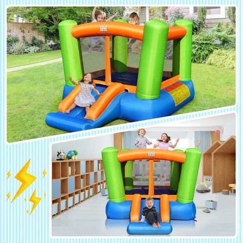 Vista 3 de Costzon Casa inflable de rebote para niños pequeños para fiestas en interiores y exteriores, diversión familiar con tobogán, tela Oxford, mini casa
