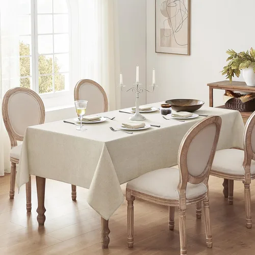 Vista 2 de Softalker Mantel pequeño rectangular con textura de lino de 52 x 70 pulgadas, para exteriores, resistente a las manchas y a las arrugas, decorativo