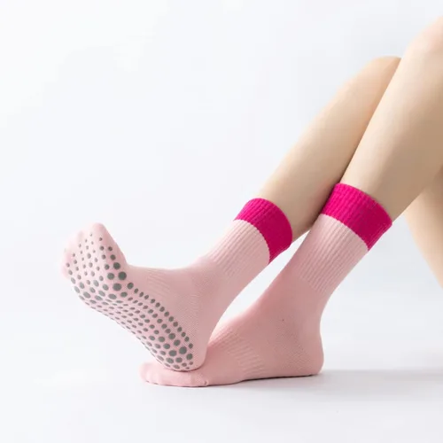 Vista 3 de Calcetines de yoga y pilates con empuñaduras para mujer, antideslizantes, coloridos, teñido anudado, acolchados, calcetines para bailar en barra