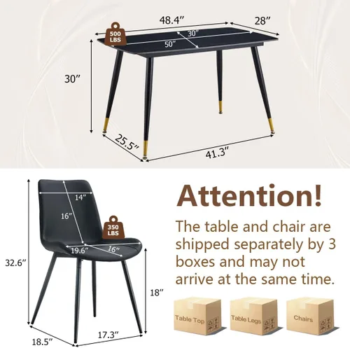 Vista 3 de Juego de 4 mesas de comedor negras para mesa de comedor de 4,50 pulgadas para 4, sillas de cocina de piedra sinterizada, fácil de montar, adecuado