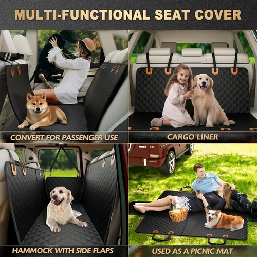 Vista 3 de Knodel - Funda de asiento trasero 100 % impermeable para mascotas, hamaca, alta resistencia a los arañazos, con solapas laterales y cierre