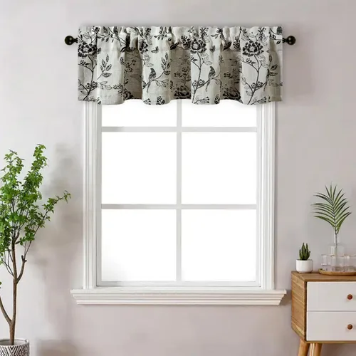 Vista 14 de VOGOL Cortinas de cenefa de jacquard dorado con diseño de flores de lujo para dormitorio, sala de estar, comedor, 52 x 14 pulgadas, 1 panel, negro