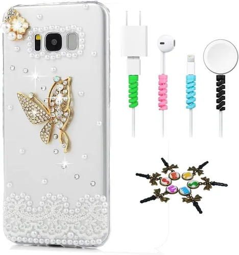 Vista 8 de Sparkle Funda compatible con Samsung Galaxy J2 Prime – Elegante funda con diseño de flores brillantes 3D hecha a mano con protector de cable