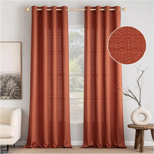 Vista 14 de MIULEE Cortinas texturizadas de lino sintético marrón natural de 84 pulgadas de largo, juego de 2 paneles para sala de estar y dormitorio, tejido