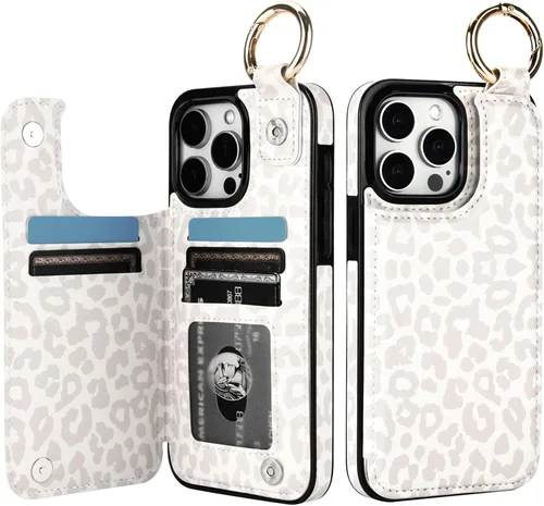 Vista 14 de HAOPINSH Funda tipo cartera para iPhone 15 Pro Max con tarjetero, diseño de leopardo negro y guepardo con tapa trasera, de piel sintética