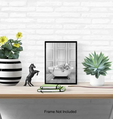 Vista 5 de Arte y decoración de pared de baño con estampado de leopardo, decoración de baño pequeño con gato grande, bonita decoración estética de habitación