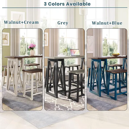 Vista 2 de Farmhouse - Juego de comedor rústico de 5 piezas con 4 taburetes, juego de mesa consola de madera con acabado de dos tonos, para comedor pequeños