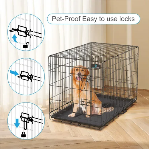 Vista 8 de PetsTuff Great CRATES - Jaula grande para perros de 36 pulgadas, perrera resistente con panel divisor para mascotas de 40 a 60 libras, bandeja