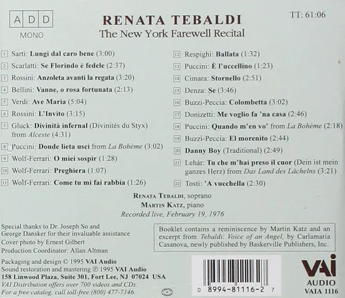 Vista 2 de Renata Tebaldi: Recital de despedida de Nueva York 1976