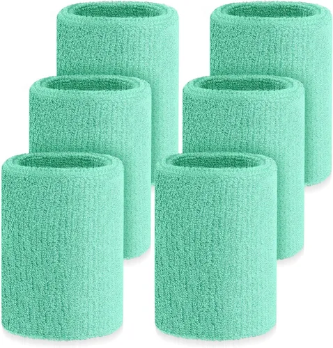 Vista 10 de Wettarn 6 Piezas Muñequeras de 4 Pulgadas de Tenis y Gimnasia para Agarre y Deporte Bandas de Muñeca de Algodón Elásticas Gruesas para Tenis y Fútbol