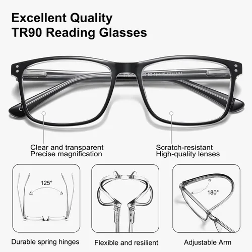Vista 2 de EYECEDAR Paquete de 5 lentes de lectura TR90 para hombre, marco flexible, bisagras de resorte de metal, lectores para hombres y mujeres, 1.0