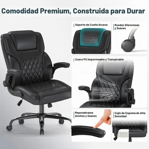 Vista 7 de Silla de Oficina Ejecutiva AnyGod, Sillas de Escritorio Ergonómicas y Cómodas para Computadora con Reposabrazos Abatibles, Soporte Lumbar, Respaldo