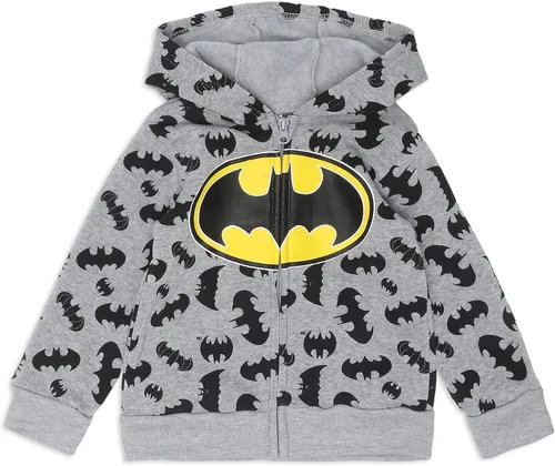 Vista 2 de Warner Bros. Batman - Conjunto de sudadera con capucha y pantalón con cremallera para niños pequeños y pequeños, gris oscuroamarillonegro