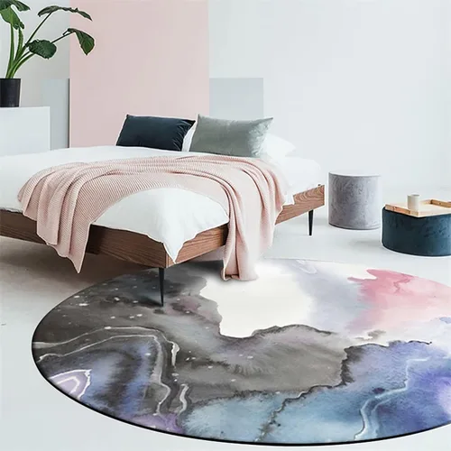 Vista 10 de Tapete redondo de mármol verde esmeralda, lavable, pequeño círculo, para dormitorio, sala de estar, alfombra moderna abstracta circular, 2 pies