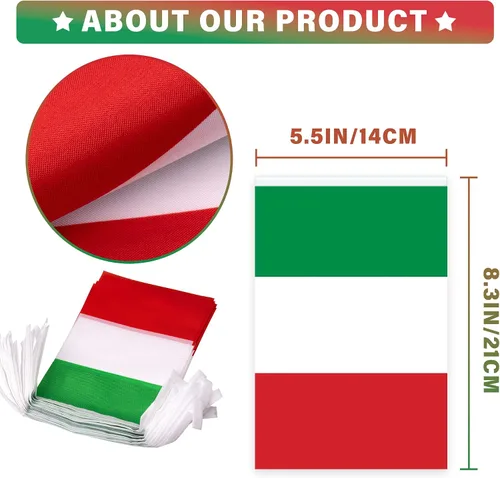 Vista 3 de Bandera de cuerda de Italia, pequeña mini bandera de escarapela italiana, decoración nacional del país para escuela, fiesta, eventos deportivos