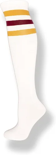Vista 7 de NEON NATION Calcetines de tubo unisex blancos hasta la rodilla con varias rayas de colores Blanco con rayas azules bebé