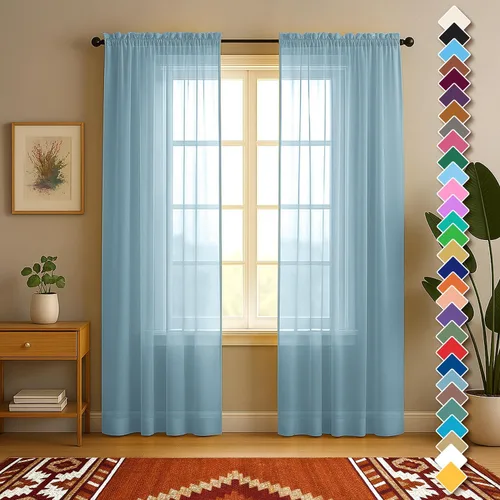 Vista 48 de YHSF Cortinas traslúcidas – Juego de 2 paneles para decoración del hogar – Elegantes cortinas de gasa sólida con bolsillo para barra