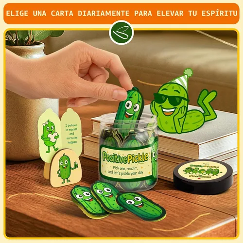 Vista 6 de Tarro de pepinillos positivos, 60 tarjetas de afirmación, regalos de AA. Encurtido positivo