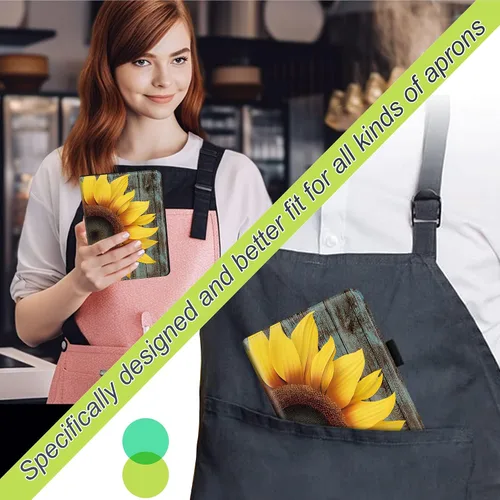 Vista 5 de RYUITHDJP Libros de servidor, libro ampliado de 9 x 5 pulgadas para camarera, libros de camarera con bolsillo con cremallera, diseño de girasol