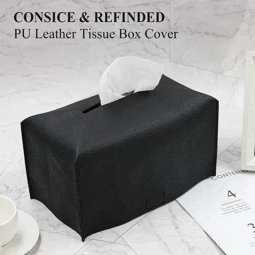Vista 4 de Livelab Funda para caja de pañuelos, moderna y decorativa, de piel sintética, rectangular, organizador para encimera de tocador, mesitas de noche