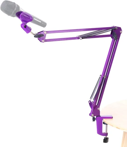 Vista 2 de Brazo de brazo de micrófono de escritorio - Soporte de micrófono de metal ajustable resistente (morado)