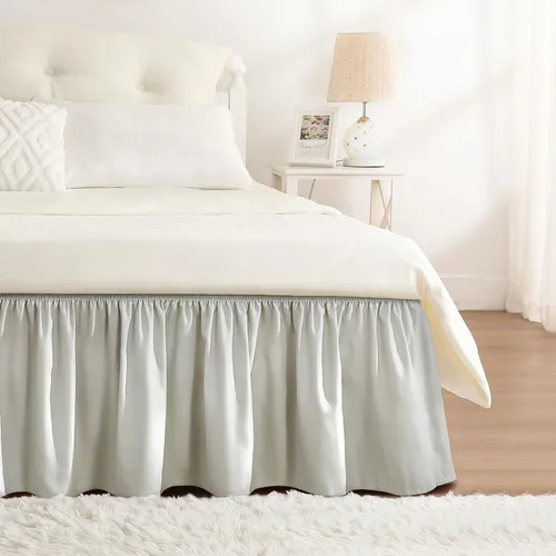 Vista 53 de Falda de cama RIMELA tamaño Queen color verde bebé con caída de 15 pulgadas, falda elástica envolvente, volante que protege contra el polvo