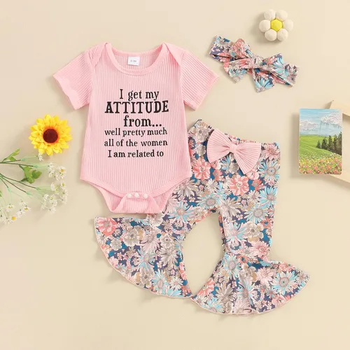 Vista 57 de Sejardin Ropa de verano para bebé y niña, recién nacida, manga corta, con letras, mameluco elástico con diadema