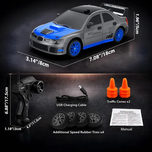 Vista 7 de Auto de control remoto RC Drift Car 2.4GHz Escala 1:24 4WD 15KM/H Modelo de vehículo de alta velocidad con luces LED Neumático de Derrape Coche